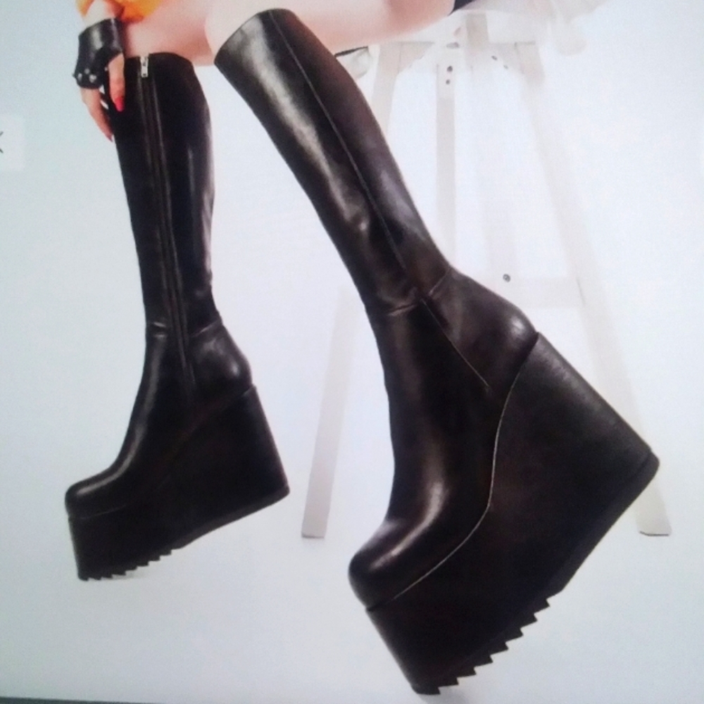 LAMODA CHUNKY PLATFORM KNEE HIGH BOOTS US 8